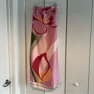 Abercrombie long satin bandeau strapless pink dress